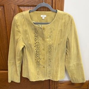 J. Jill Green Leather Jacket with Floral Cutouts S cottagecore grandmacore boho
